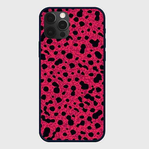 Чехол iPhone 12 Pro Пятнистый паттерн розовый / 3D-Черный – фото 1