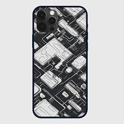 Чехол iPhone 12 Pro Полосы Чёрно-белые киберпанк