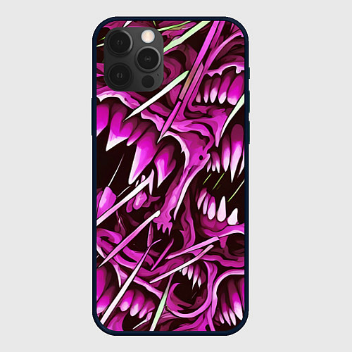 Чехол iPhone 12 Pro Розовые кислотные клыки / 3D-Черный – фото 1