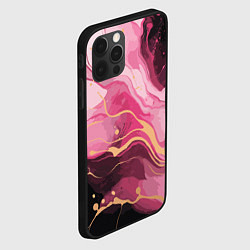 Чехол для iPhone 12 Pro Абстрактный черно-розовый мраморный узор, цвет: 3D-черный — фото 2