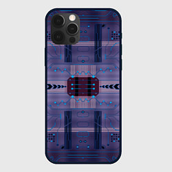 Чехол для iPhone 12 Pro Технический фиолетовый паттерн, цвет: 3D-черный
