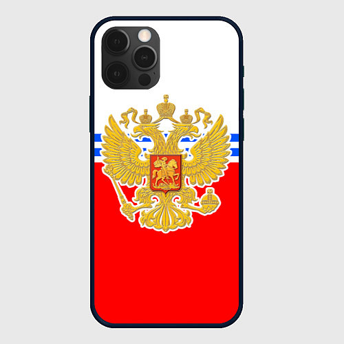 Чехол iPhone 12 Pro Герб Российской Федерации - полосы / 3D-Черный – фото 1