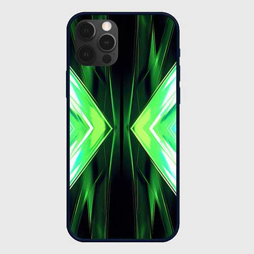 Чехол iPhone 12 Pro Зеленые зеркальные плиты / 3D-Черный – фото 1