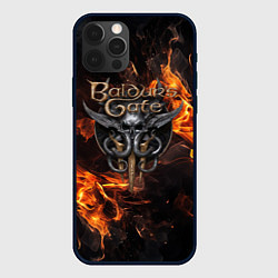 Чехол iPhone 12 Pro Baldurs Gate 3 fire logo