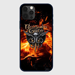 Чехол iPhone 12 Pro Baldurs Gate 3 fire logo