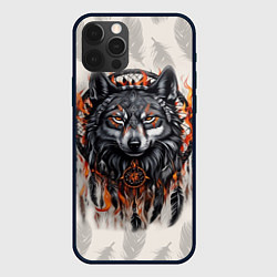 Чехол iPhone 12 Pro Волк и ловец снов с перьями