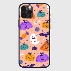 Чехол для iPhone 12 Pro Halloween - pumpkins and ghosts, цвет: 3D-черный