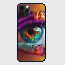 Чехол для iPhone 12 Pro Разноцветная краска и глаз, цвет: 3D-черный