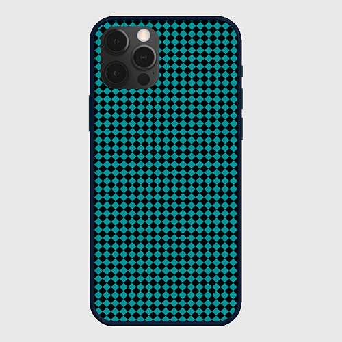 Чехол iPhone 12 Pro Шахматный паттерн чёрно-зелёный / 3D-Черный – фото 1