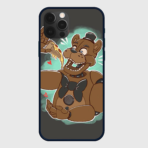 Чехол iPhone 12 Pro Фредди кушает пиццу / 3D-Черный – фото 1