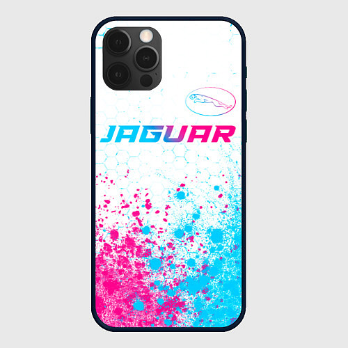 Чехол iPhone 12 Pro Jaguar neon gradient style: символ сверху / 3D-Черный – фото 1