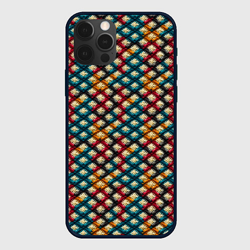 Чехол iPhone 12 Pro Вязанная цветная текстура / 3D-Черный – фото 1