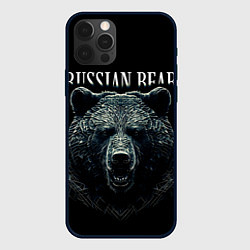Чехол iPhone 12 Pro Русский медведь на черном фоне