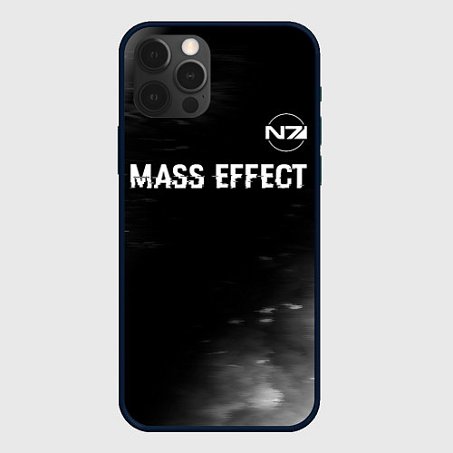 Чехол iPhone 12 Pro Mass Effect glitch на темном фоне: символ сверху / 3D-Черный – фото 1