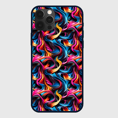 Чехол iPhone 12 Pro Неоновые ленты узор / 3D-Черный – фото 1