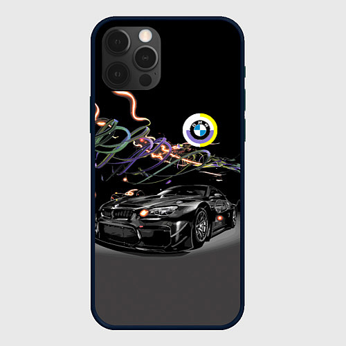 Чехол iPhone 12 Pro Бэха в ночном неоновом городе / 3D-Черный – фото 1