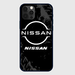 Чехол для iPhone 12 Pro Nissan speed на темном фоне со следами шин, цвет: 3D-черный