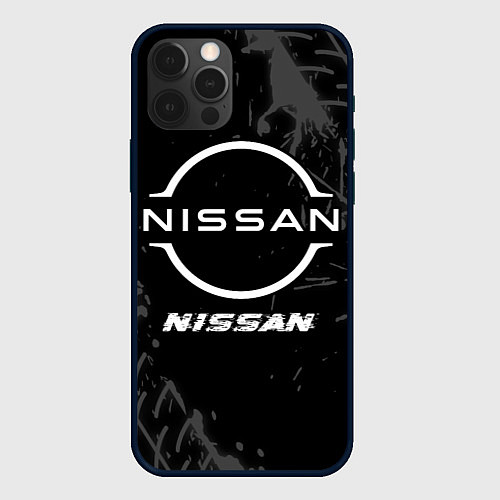 Чехол iPhone 12 Pro Nissan speed на темном фоне со следами шин / 3D-Черный – фото 1