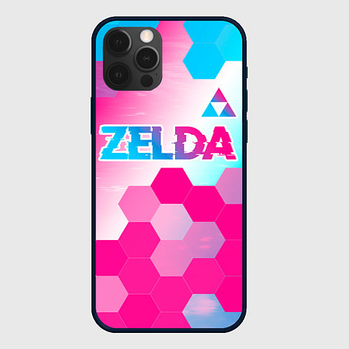 Чехол iPhone 12 Pro Zelda neon gradient style: символ сверху / 3D-Черный – фото 1