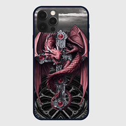 Чехол iPhone 12 Pro Красный кельтский дракон на готическом кресте