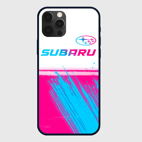 Чехол iPhone 12 Pro Subaru neon gradient style: символ сверху / 3D-Черный – фото 1