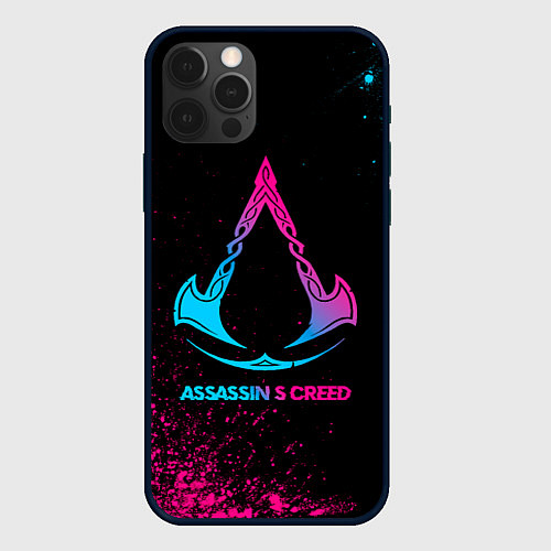 Чехол iPhone 12 Pro Assassins Creed - neon gradient / 3D-Черный – фото 1