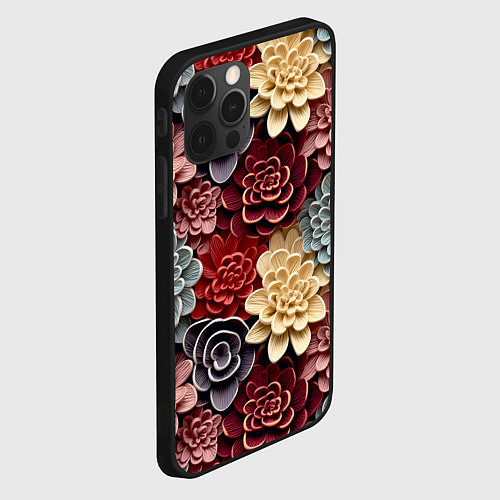 Чехол iPhone 12 Pro Объёмные цветы суккулента / 3D-Черный – фото 2