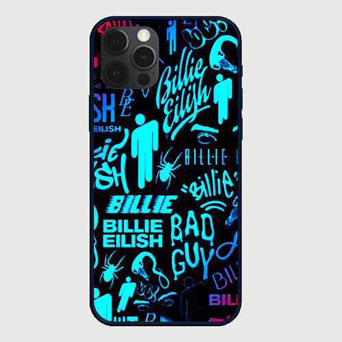 Чехол iPhone 12 Pro Billie Eilish neon pattern / 3D-Черный – фото 1