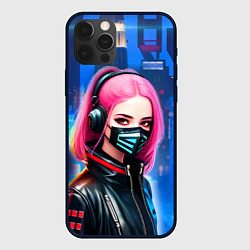 Чехол для iPhone 12 Pro Девушка с розовыми волосами - киберпанк, цвет: 3D-черный
