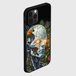 Чехол для iPhone 12 Pro Киборг с треснувшей головой и растениями со светящ, цвет: 3D-черный — фото 2
