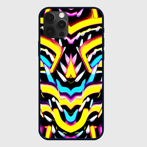 Чехол iPhone 12 Pro Abstract mirrow pattern - neural network / 3D-Черный – фото 1