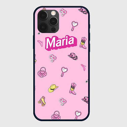 Чехол iPhone 12 Pro Имя Мария в стиле барби - розовый паттерн аксессуа / 3D-Черный – фото 1