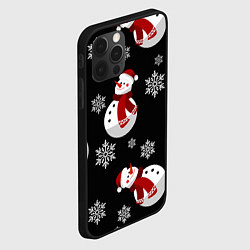 Чехол для iPhone 12 Pro Снеговички в зимних шапочках со снежинками, цвет: 3D-черный — фото 2