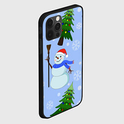 Чехол для iPhone 12 Pro Снеговики с новогодними елками паттерн, цвет: 3D-черный — фото 2