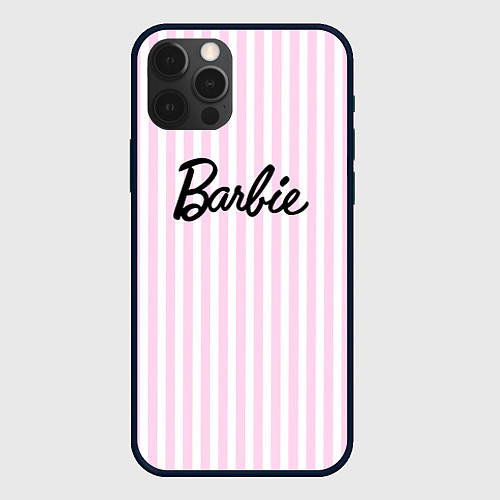 Чехол iPhone 12 Pro Barbie - классическая розово-белая полоска / 3D-Черный – фото 1