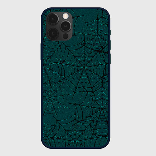 Чехол iPhone 12 Pro Паутина тёмно-зелёный / 3D-Черный – фото 1