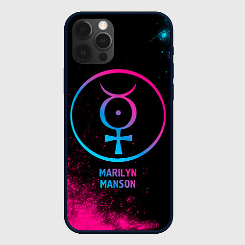 Чехол iPhone 12 Pro Marilyn Manson - neon gradient / 3D-Черный – фото 1