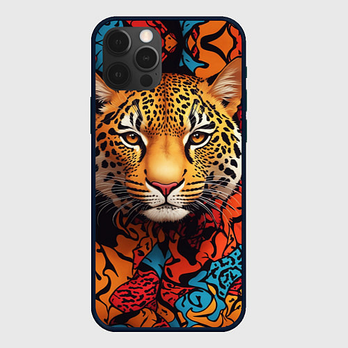 Чехол iPhone 12 Pro Леопард с африканскими узорами / 3D-Черный – фото 1