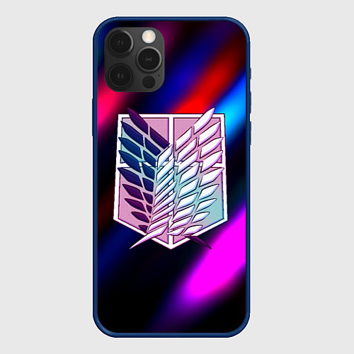 Чехол iPhone 12 Pro Attack on Titan stripes neon / 3D-Тёмно-синий – фото 1