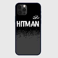 Чехол для iPhone 12 Pro Hitman glitch на темном фоне: символ сверху, цвет: 3D-черный