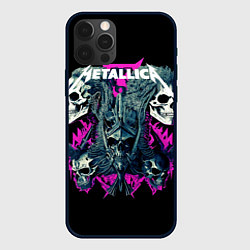 Чехол для iPhone 12 Pro Металлика на фоне черепов рокеров, цвет: 3D-черный