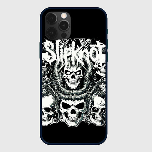 Чехол iPhone 12 Pro Slipknot и черепушки / 3D-Черный – фото 1