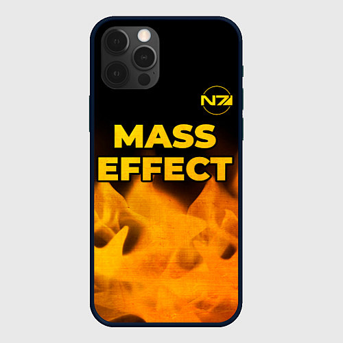 Чехол iPhone 12 Pro Mass Effect - gold gradient: символ сверху / 3D-Черный – фото 1