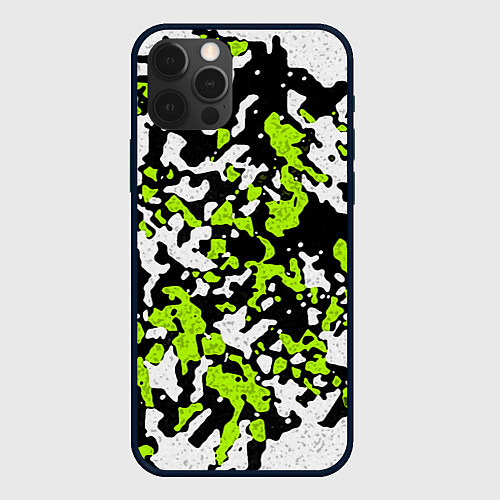 Чехол iPhone 12 Pro Абстракция чёрно-зелёная / 3D-Черный – фото 1