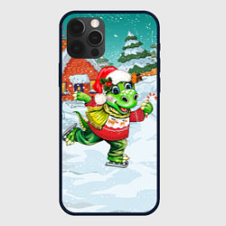Чехол для iPhone 12 Pro Дракончик в новогоднем дворе, цвет: 3D-черный