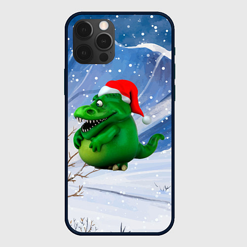 Чехол iPhone 12 Pro Толстый дракон на снежном фоне / 3D-Черный – фото 1