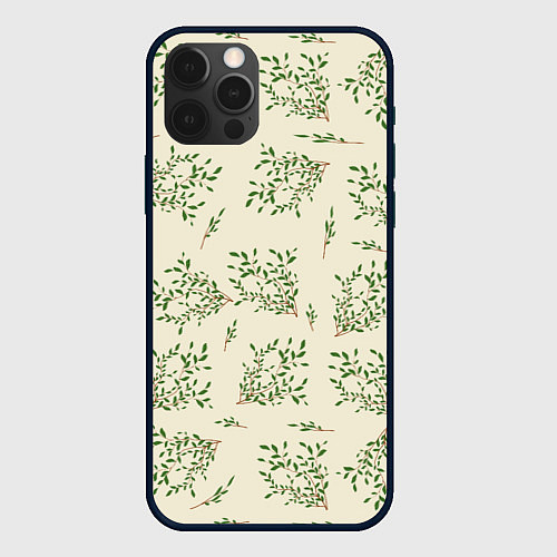 Чехол iPhone 12 Pro Веточки с зелеными листьями / 3D-Черный – фото 1