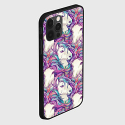 Чехол для iPhone 12 Pro Морды лошади фиолетовый паттерн, цвет: 3D-черный — фото 2