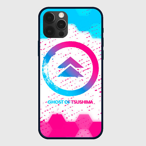 Чехол iPhone 12 Pro Ghost of Tsushima neon gradient style / 3D-Черный – фото 1