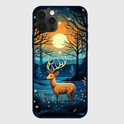 Чехол iPhone 12 Pro Олень в ночном лесу фолк-арт
